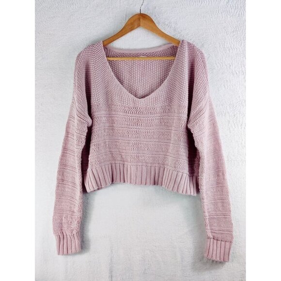 Sweater Top by Me to WE Pullover Dusty Pink V-Neck Relaxed Fit Short Waist Pullo - Picture 1 of 8